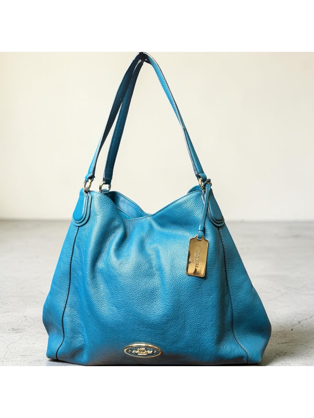 Coach Edie 33547 Peacock Blue Turquoise Pebbled Leather Shoulder Bag